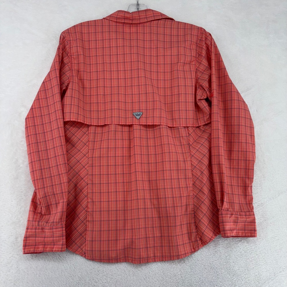 Columbia PFG Super Tamiami Fishing Shirt Womens Small Coral Plaid UPF 40 Omni - Picture 11 of 15